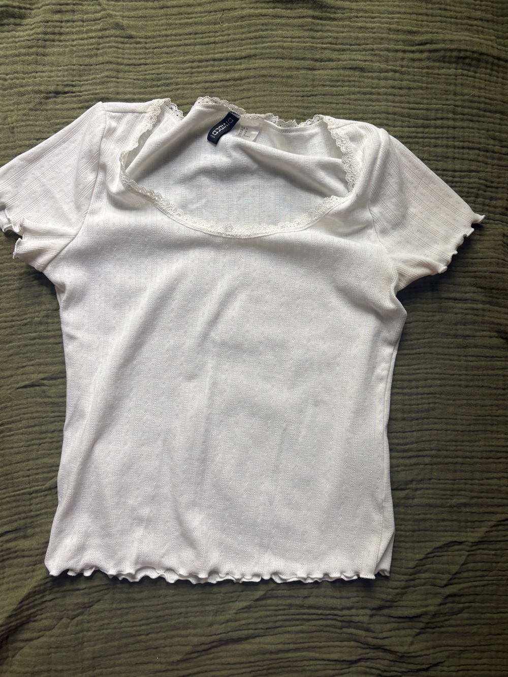 White Lace-Trim Scoop Pointelle Women's Top